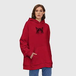 Толстовка-худи оверсайз Grumpy cat мем, цвет: красный — фото 2