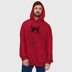 Толстовка-худи оверсайз Grumpy cat мем, цвет: красный — фото 2