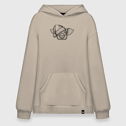 Толстовка-худи оверсайз Хрюшка новогодняя, цвет: миндальный