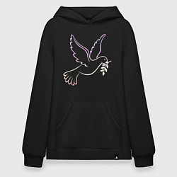 Толстовка-худи оверсайз Контурный голубь с веточкой, цвет: черный