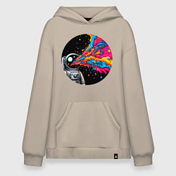 Толстовка-худи оверсайз Космонавт с разноцветными брызгами, цвет: миндальный