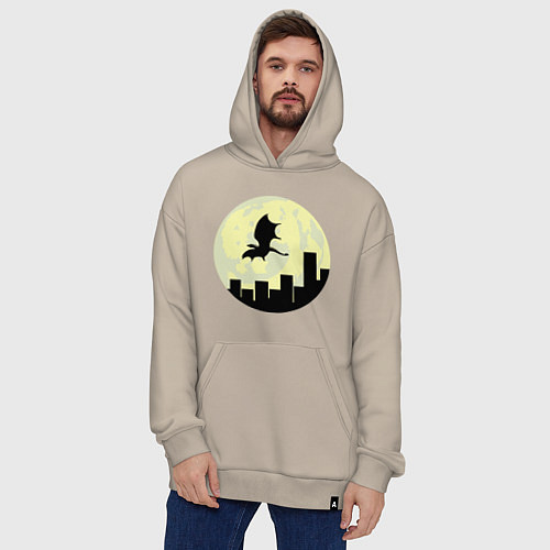 Худи оверсайз Дракон, летящий над городом / Миндальный – фото 4