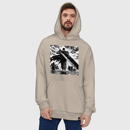 Худи оверсайз Чёрный мечник Гатс / Миндальный – фото 4