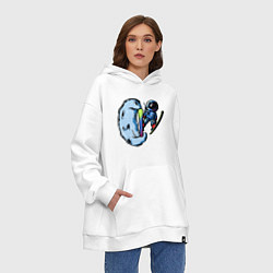 Толстовка-худи оверсайз Прыжок космонавта на лыжах с Месяца, цвет: белый — фото 2