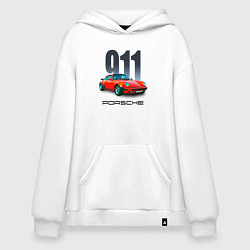 Толстовка-худи оверсайз Porsche 911 спортивный немецкий автомобиль, цвет: белый