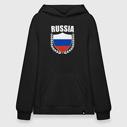 Толстовка-худи оверсайз Russian flag, цвет: черный