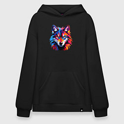 Толстовка-худи оверсайз Красочный волк поп арт, цвет: черный