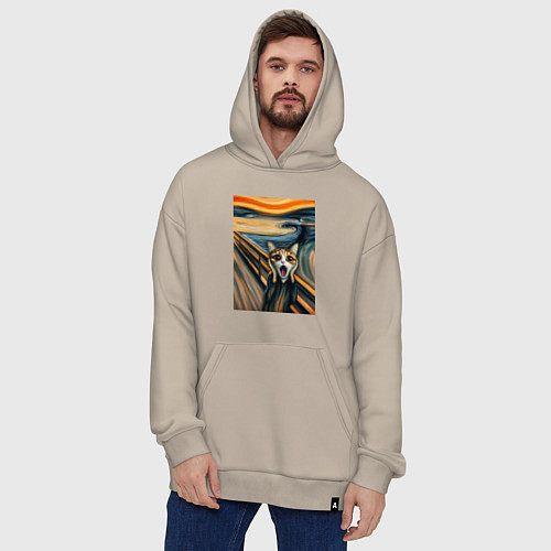 Худи оверсайз Кошка кричит - мем нейросеть / Миндальный – фото 4