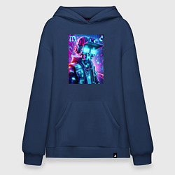 Толстовка-худи оверсайз Minecraft and Cyberpunk collaboration - ai art neo, цвет: тёмно-синий