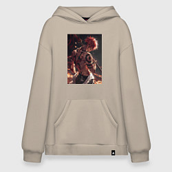 Толстовка-худи оверсайз Магическая битва Сукуна Рёмэн демон, цвет: миндальный