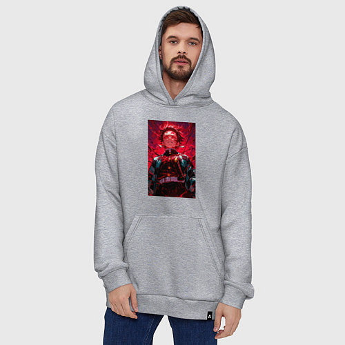 Худи оверсайз Клинок, рассекающий демонов Тандзиро Камадо охотни / Меланж – фото 4