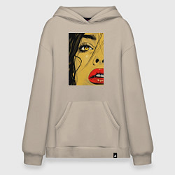 Толстовка-худи оверсайз Женский портрет поп-арт, цвет: миндальный