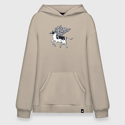 Толстовка-худи оверсайз Крылатая корова, цвет: миндальный
