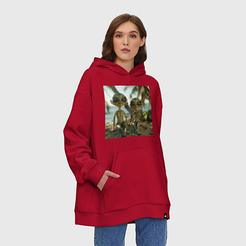 Худи оверсайз Пришельцы на релаксе / Красный – фото 3