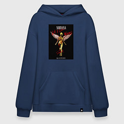 Толстовка-худи оверсайз Обложка Нирвана с автографами, цвет: тёмно-синий