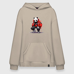 Толстовка-худи оверсайз Модная панда в красной куртке, цвет: миндальный