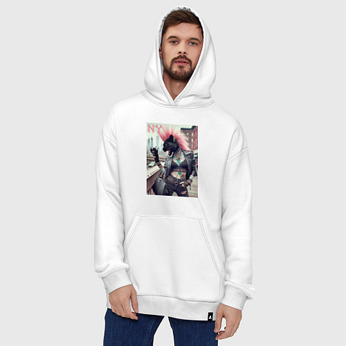 Худи оверсайз Крутая пантера панк из Нью-Йорка - нейросеть / Белый – фото 4