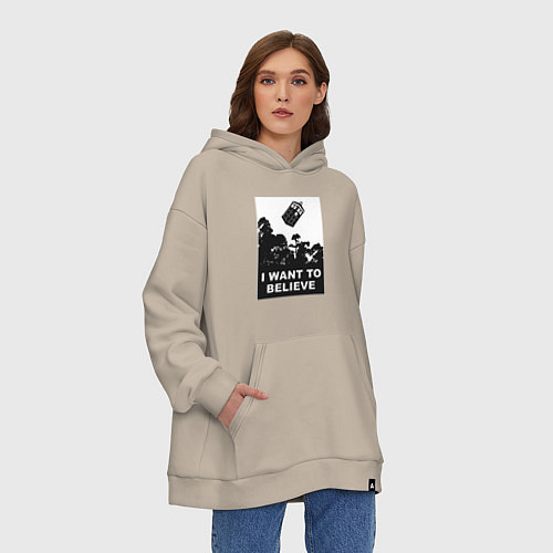 Худи оверсайз Тардис - я хочу верить / Миндальный – фото 3
