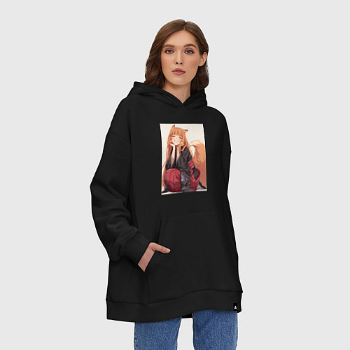 Худи оверсайз Волчица и пряности Холо торговец / Черный – фото 3