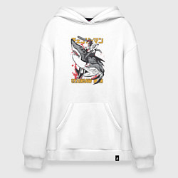 Толстовка-худи оверсайз Человек-бензопила Денджи акула, цвет: белый