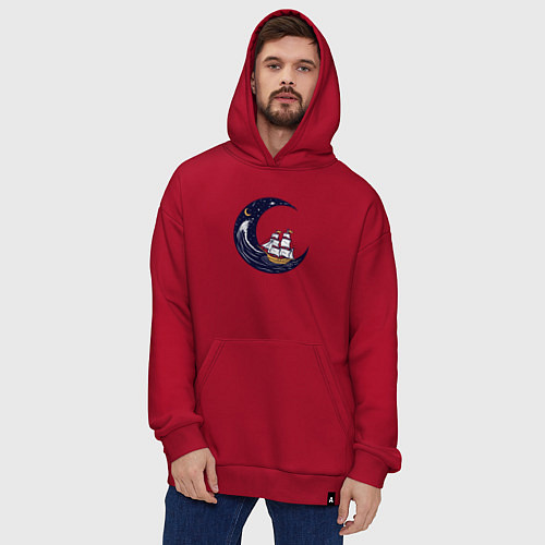 Худи оверсайз Парусник и космос / Красный – фото 4