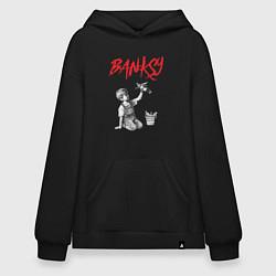 Толстовка-худи оверсайз Стрит арт граффити Бэнкси - мальчик, цвет: черный