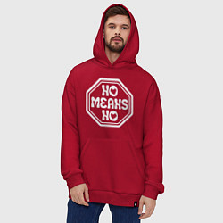 Толстовка-худи оверсайз No means no, знак белого цвета, цвет: красный — фото 2