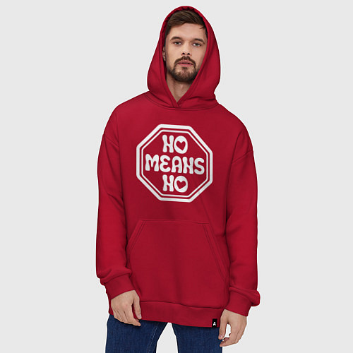 Худи оверсайз No means no, знак белого цвета / Красный – фото 4