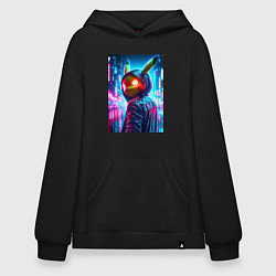 Толстовка-худи оверсайз Крутой Пикачу в модном прикиде - нейроарт, цвет: черный