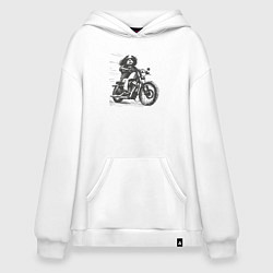 Толстовка-худи оверсайз Кавалер Кинг Чарльз Спаниель Байкер на Мотоцикле н, цвет: белый