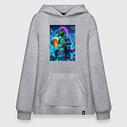 Толстовка-худи оверсайз Пивозавр в роли годзиллы - нейроарт, цвет: меланж