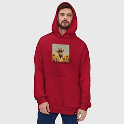 Толстовка-худи оверсайз Веселый енот в поле, цвет: красный — фото 2