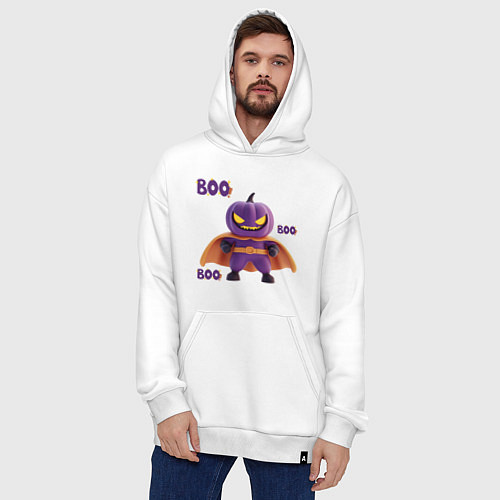 Худи оверсайз Тыква супермен - хеллоуин / Белый – фото 4