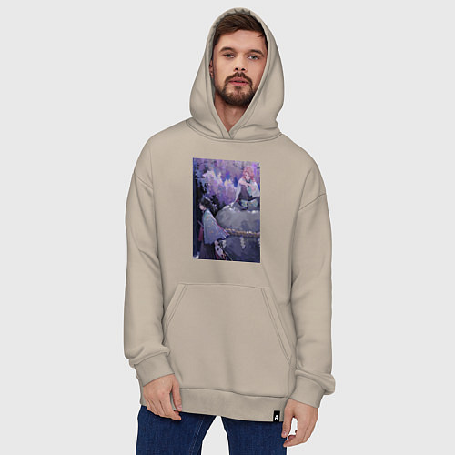 Худи оверсайз Клинок рассекающий демонов Гию Томиока / Миндальный – фото 4