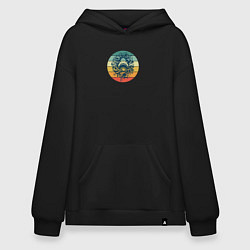 Толстовка-худи оверсайз Акула в волнах на фоне полосок, цвет: черный