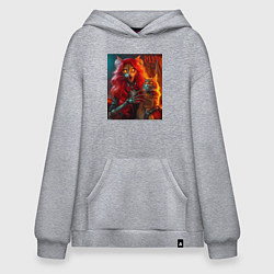 Толстовка-худи оверсайз Ведьма с рыжим котом - хэллоуин, цвет: меланж