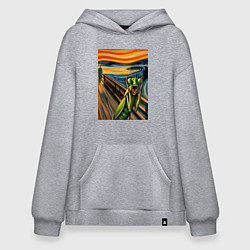 Толстовка-худи оверсайз Богомол кричит на картине Эдварда Мунка - мем иску, цвет: меланж