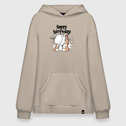 Толстовка-худи оверсайз С днём рождения - котэ, цвет: миндальный
