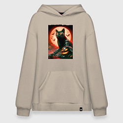 Толстовка-худи оверсайз Стимпанк кот в очках - нейроарт, цвет: миндальный