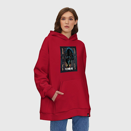 Худи оверсайз Fenrir black vinyl / Красный – фото 3