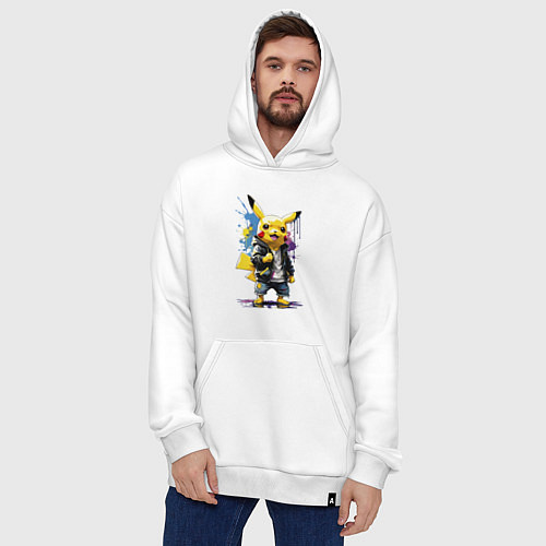 Худи оверсайз Cool Pikachu - watercolor sketch / Белый – фото 4