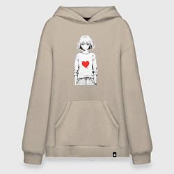 Толстовка-худи оверсайз Девочка аниме сердце, цвет: миндальный
