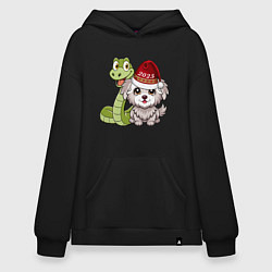 Толстовка-худи оверсайз Змеиный новый год 2025, цвет: черный