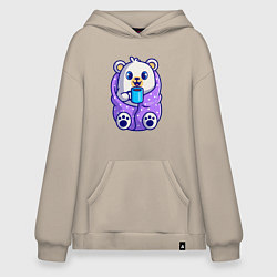 Толстовка-худи оверсайз Белый мишка в одеяле, цвет: миндальный