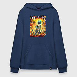 Толстовка-худи оверсайз Морти и Рик - скелеты, цвет: тёмно-синий
