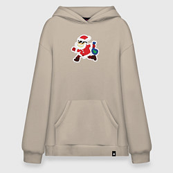 Толстовка-худи оверсайз Санта Клаус в солнечных очках, цвет: миндальный