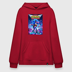 Толстовка-худи оверсайз Sonic racing team - hedgehog on a board, цвет: красный