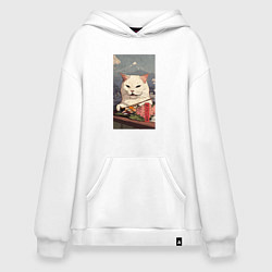 Толстовка-худи оверсайз Cat meme - japan style, цвет: белый