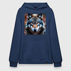 Толстовка-худи оверсайз Взгляд серого волка, цвет: тёмно-синий