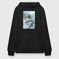 Толстовка-худи оверсайз Тихий японский пейзаж, цвет: черный